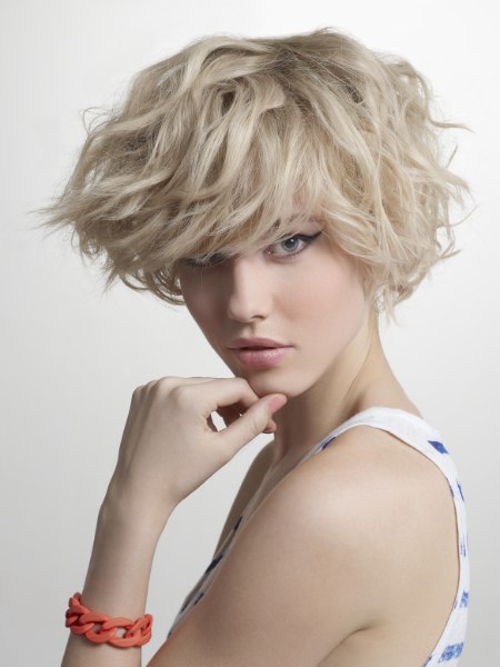 Short blonde bob styled for a bed-head look