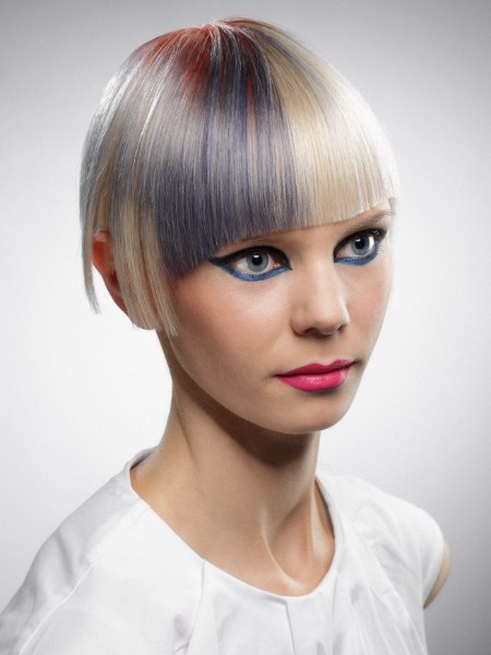 Indigo and platinum colored hair