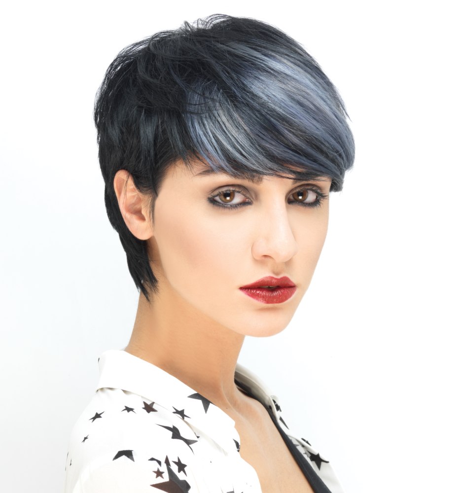 Short Black Hair With Silver Highlights Pixie