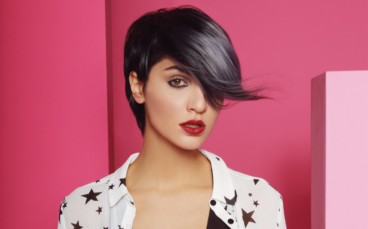 Short Black Hair With Silver Highlights Pixie