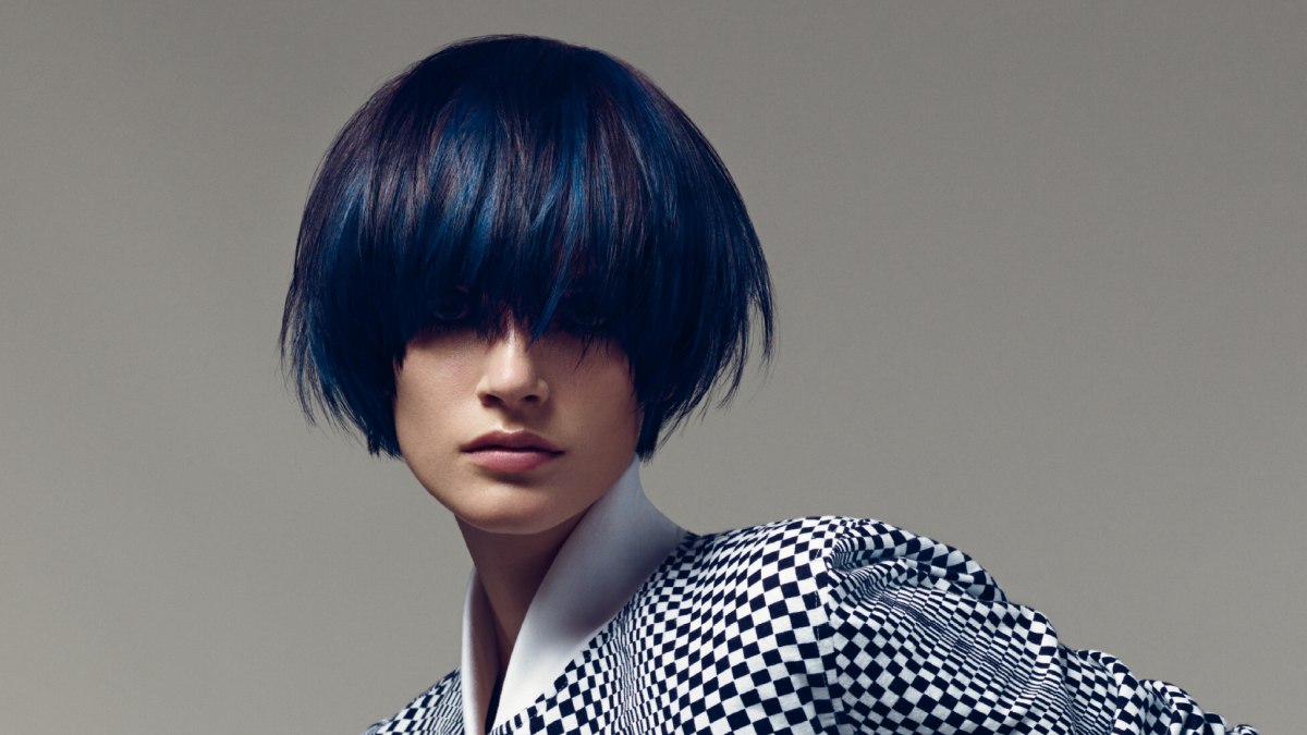 Short Round Cut For Black Hair With Blue Streaks