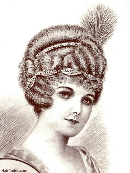 Vintage hairstyle with a hair-hat and hairpiece