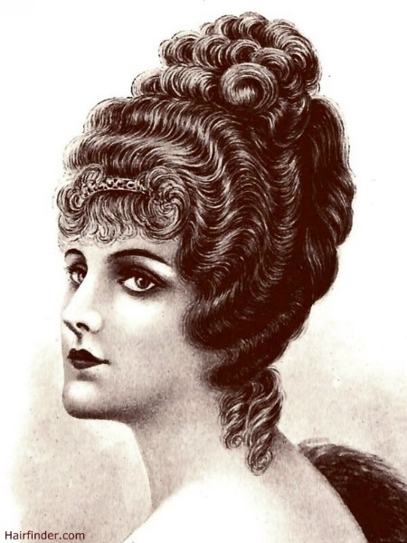 Edwardian era hairstyle with a fringe hair piece
