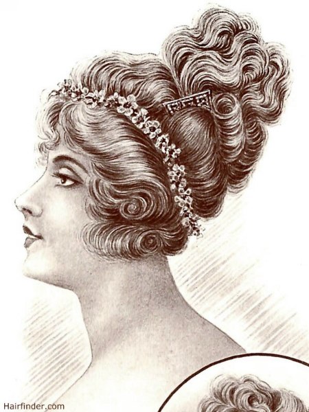 Wartime fashion hairstyle with a flowered hairband