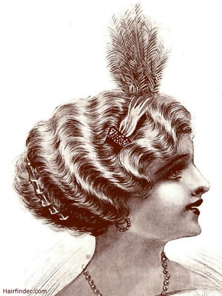 Vintage hair with waves and a feather