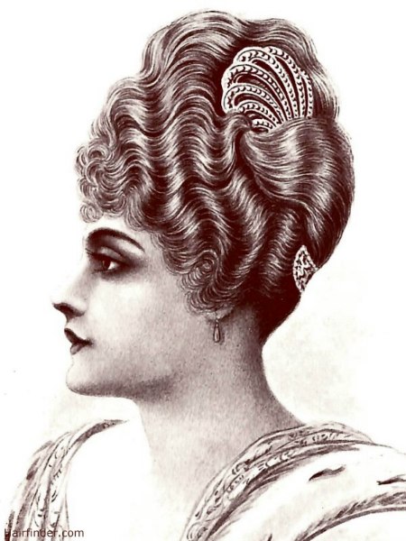 Elaborate vintage hairstyle with a pile-up structure