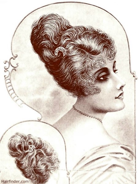 1920s pile-up hairstyle with little ringlets