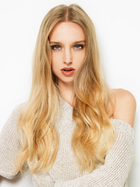 Long center-parted hair with waves