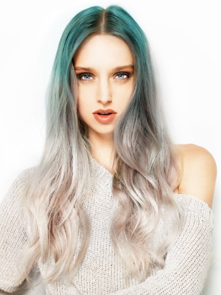 Long blue and silver hair
