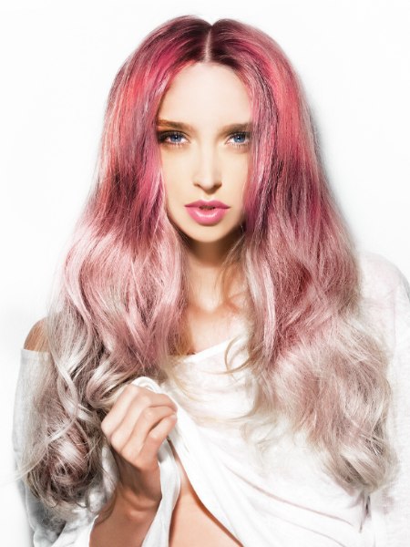 Long hair with different shades of pink