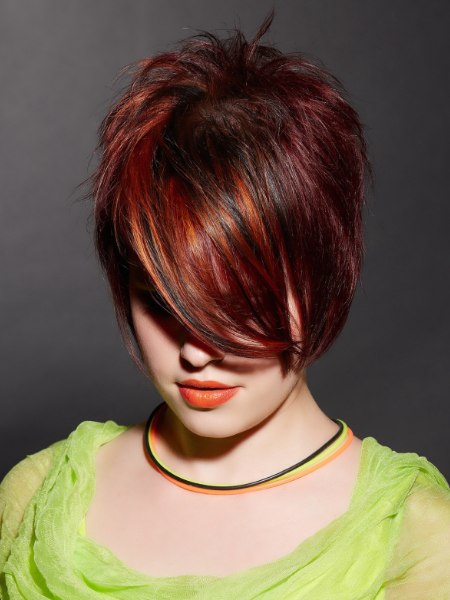 Short brown hair with copper streaks