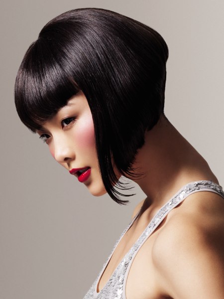 hort plunging bob with straight bangs for Asian hair