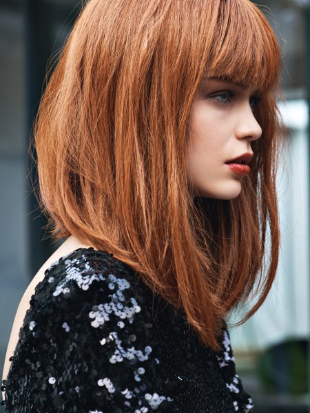 Long angled bob for red hair