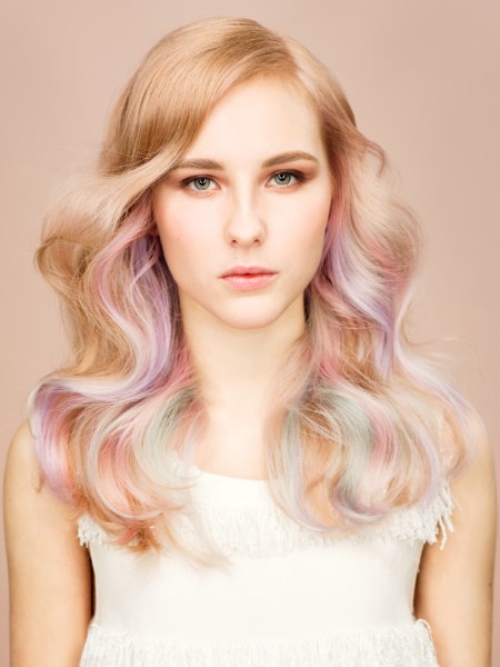 Blonde hair with translucent color effects