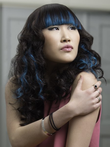 Long hair with a mix of black and blue colors