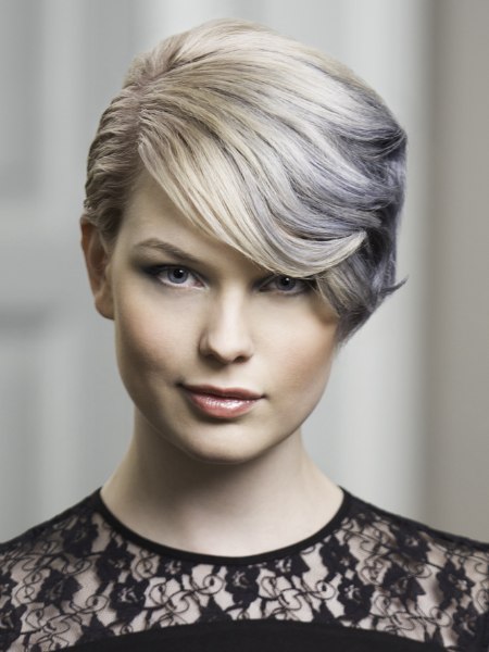 Short hair with blonde and silver coloring
