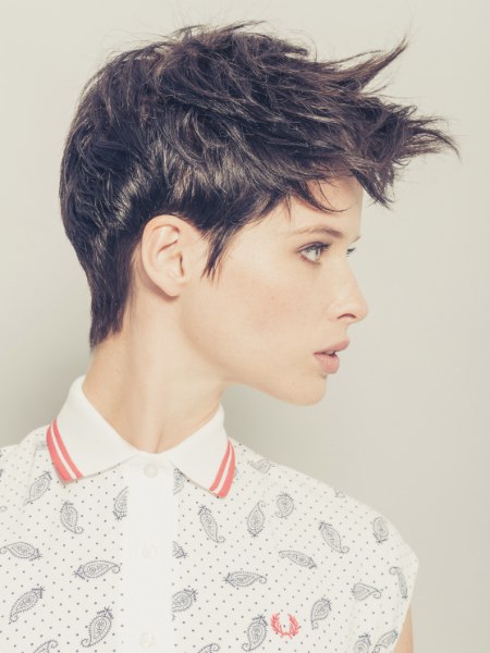 Side view of a pixie cut