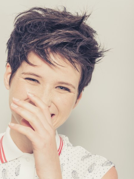 Pixie cut with a loosely styled fringe