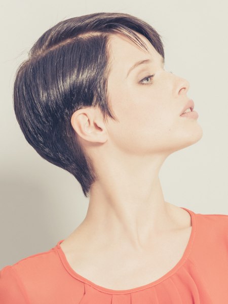 Side profile of a sleek pixie cut