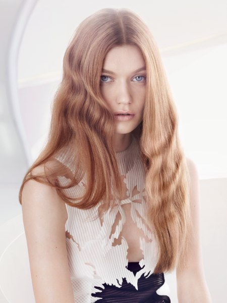 Long hair with a center part
