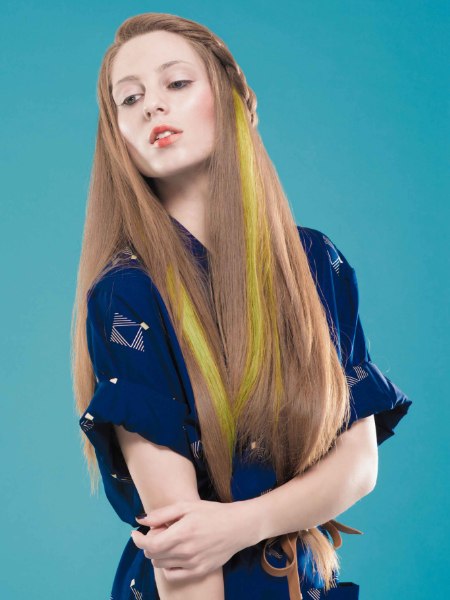 Long hair with yellow accent strands