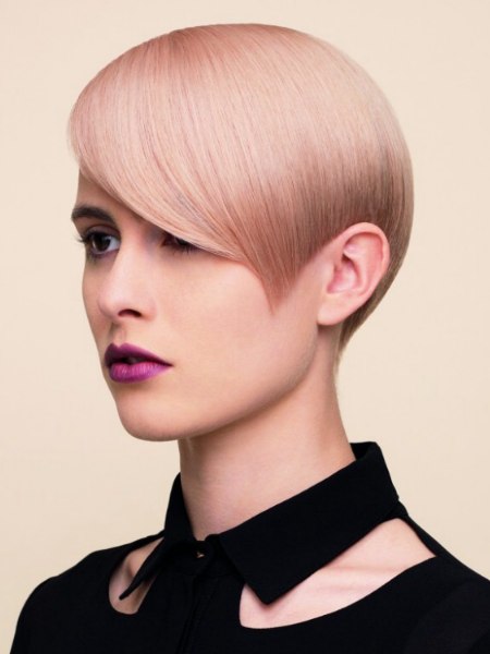 Short blonde hair with pink accents