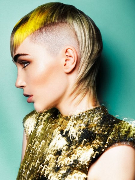 Punk look hair with undercut hair at the sides of the head