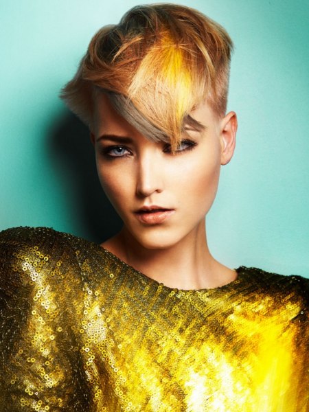 Short haircut with overlapping bangs