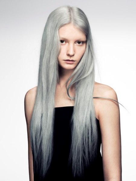 Long silvery-gray hair