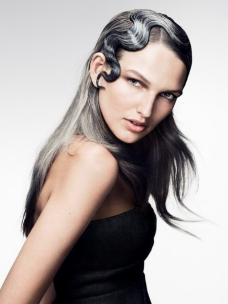 High-fashion hair in a steel hue