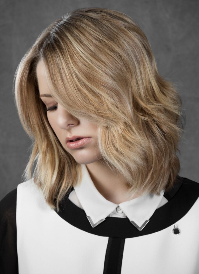 Medium length layered bob for a wash and wear hairstyle