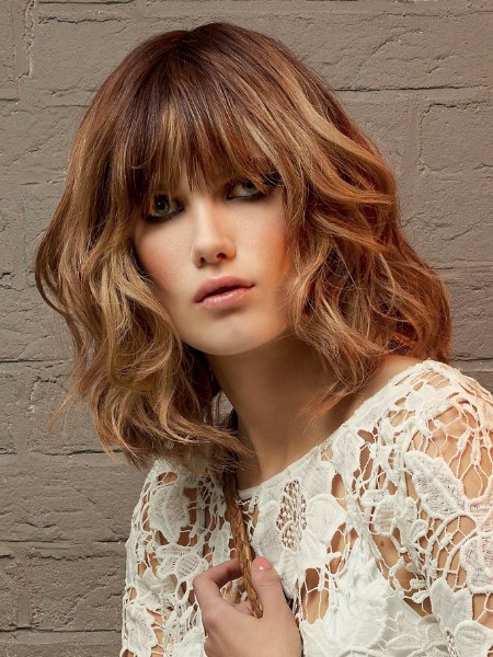 Shoulder length hair with a long fringe