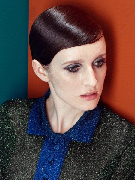 Modern pixie cut with a sloping fringe