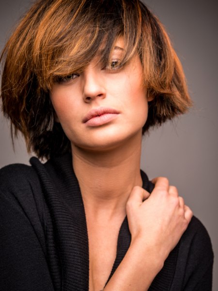 Modern bob with a long fringe