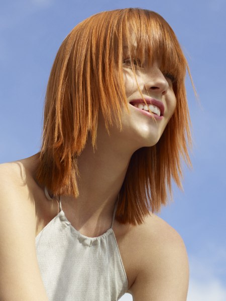 Long tapered bob for red hair