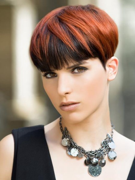 Pixie cut with the hair colored in layers