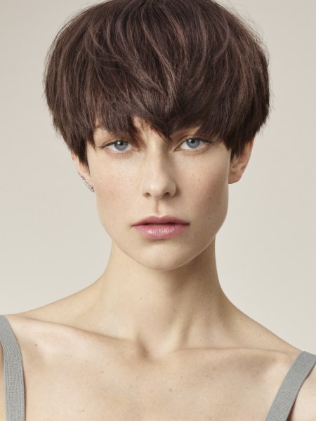 Brunette bowlcut