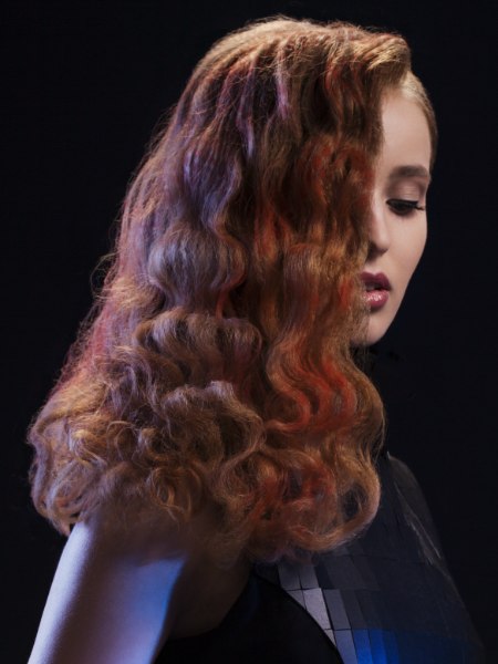 Long red hair with finger waves