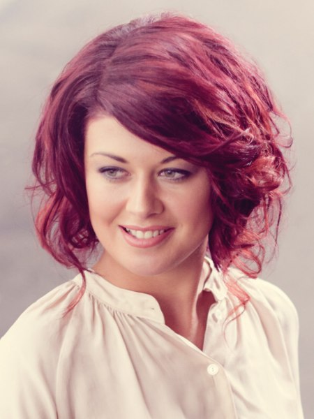 Medium-length red hair with highlights