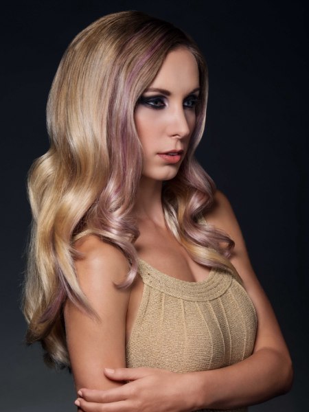 Long hair with pastel pink and purple colors