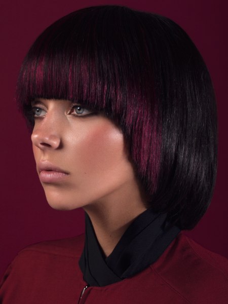 Back-angled medium-long dark hair with a splash of color