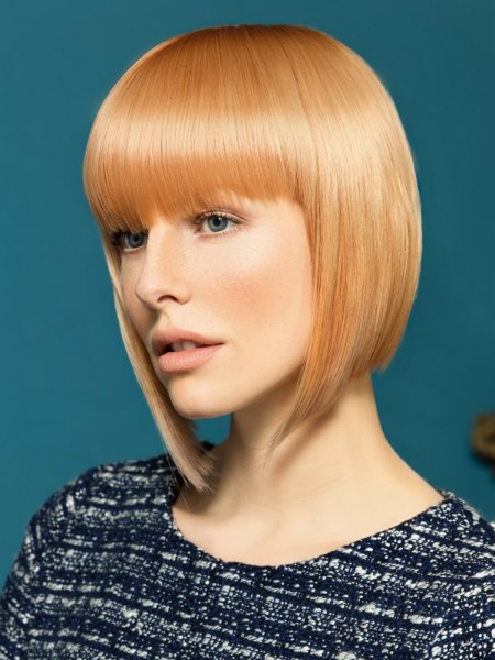 Blonde A-line bob with long bangs