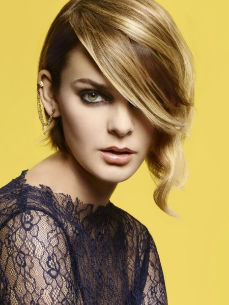 Layered bob with long diagonal bangs