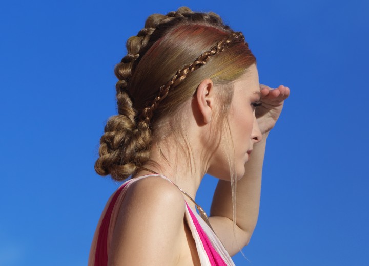 Braided updo with sleek sections