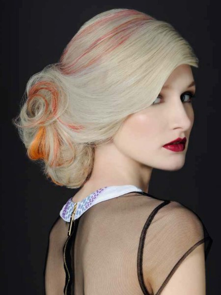 Platinum blonde hair with color streaks