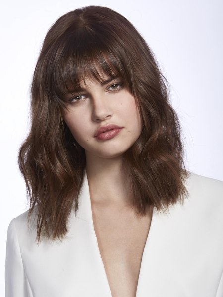 Feminine long bob with open bangs