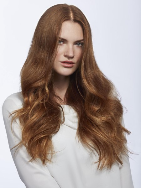 Long copper brown hair with vivid waves