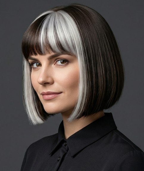 Dark bob with a silver-white color panel