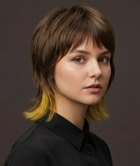 Brown shag with yellow ends