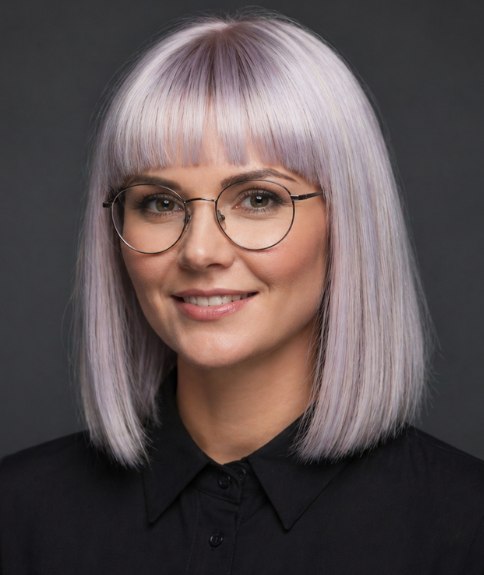 Lavender-color bob with a fringe